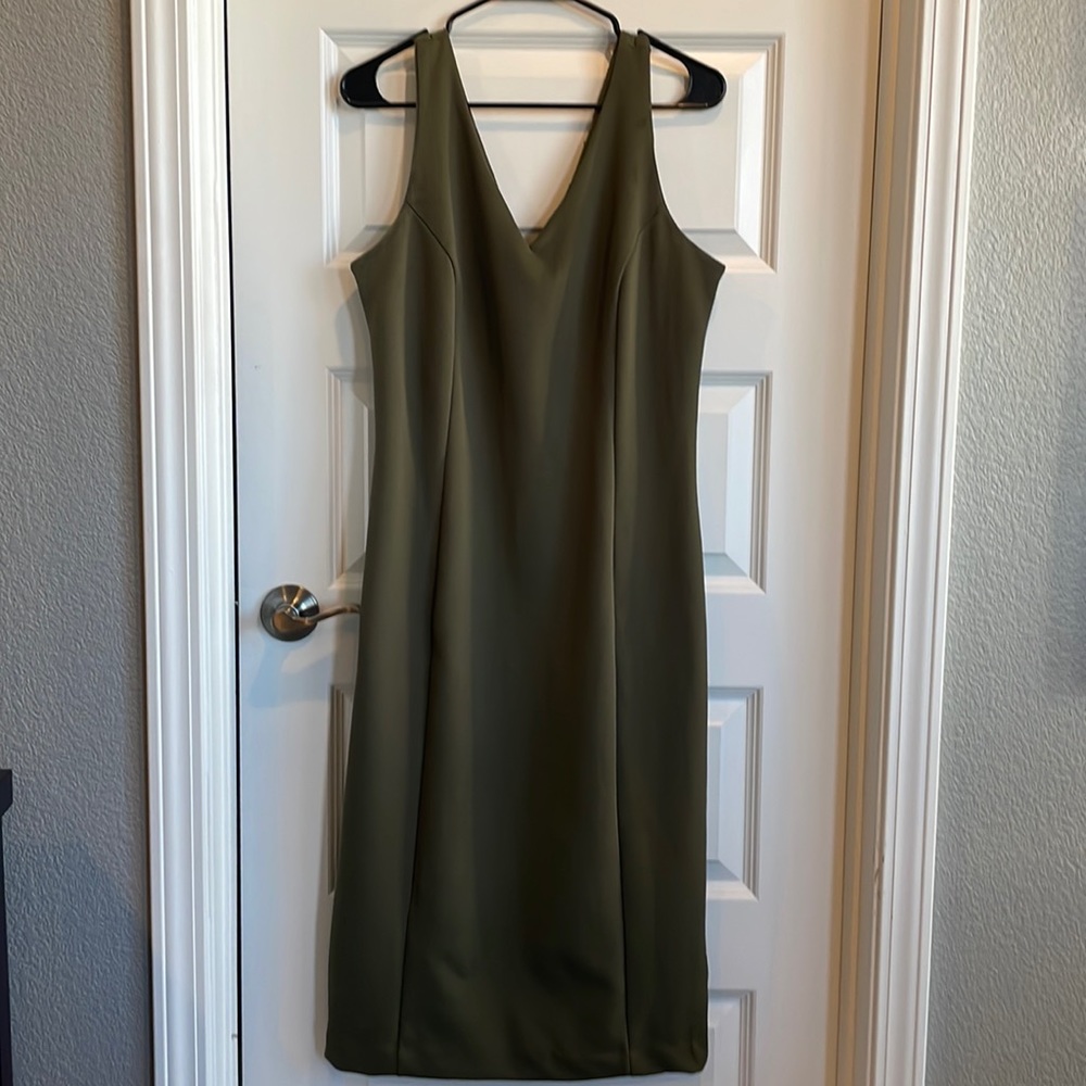 Cute Fitted Olive Green Midi Dress